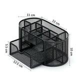 Oval Shaped Pen and Pencil Holder with 8 Compartments and 1 Drawer, Mesh Desk Organizer for Home, School and Office Use.