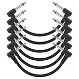6 Pack 12 Inch Guitar Patch Cables, Black Guitar Pedal Cable Effect Cable Cord, TS Right Angle Guitar Patch Cable