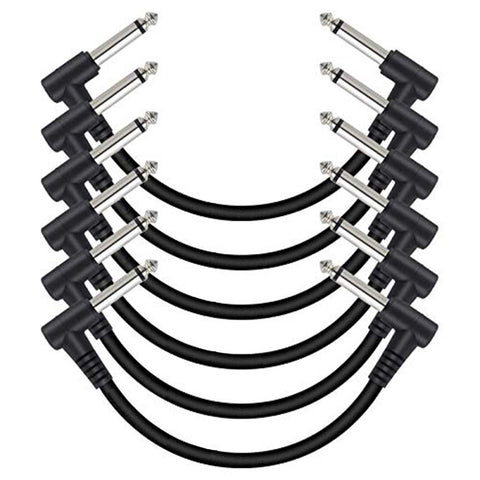 6 Pack 12 Inch Guitar Patch Cables, Black Guitar Pedal Cable Effect Cable Cord, TS Right Angle Guitar Patch Cable