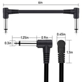6 Pack 12 Inch Guitar Patch Cables, Black Guitar Pedal Cable Effect Cable Cord, TS Right Angle Guitar Patch Cable