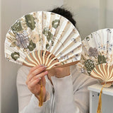 4 pcs Original Hand Fans Fans Classical Floral Bamboo Fans with Tassel Yellow Chinese Silk Fans Elegant Handmade