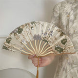 4 pcs Original Hand Fans Fans Classical Floral Bamboo Fans with Tassel Yellow Chinese Silk Fans Elegant Handmade