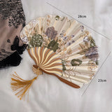 4 pcs Original Hand Fans Fans Classical Floral Bamboo Fans with Tassel Yellow Chinese Silk Fans Elegant Handmade
