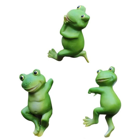 Garden Sculptures, Cute Frog Figurines Hanging Animal Statue Garden Ornaments Decor for Flower Pot Fence Yard 3 Pcs
