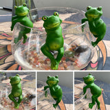 Garden Sculptures, Cute Frog Figurines Hanging Animal Statue Garden Ornaments Decor for Flower Pot Fence Yard 3 Pcs