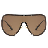 2 pcs Fashion Punk Rimless Oversized One Piece Shield Flat Top Sunglasses rivet Sun Glasses Female Eyewear
