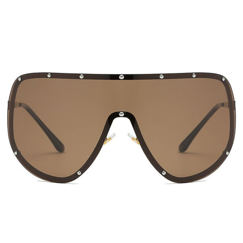 2 pcs Fashion Punk Rimless Oversized One Piece Shield Flat Top Sunglasses rivet Sun Glasses Female Eyewear