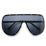 2 pcs Fashion Punk Rimless Oversized One Piece Shield Flat Top Sunglasses rivet Sun Glasses Female Eyewear