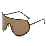 2 pcs Fashion Punk Rimless Oversized One Piece Shield Flat Top Sunglasses rivet Sun Glasses Female Eyewear