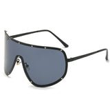 2 pcs Fashion Punk Rimless Oversized One Piece Shield Flat Top Sunglasses rivet Sun Glasses Female Eyewear