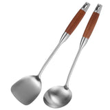 2 Pieces Wok Spatula,  Stainless Steel Spatula with Heat Resistant Wooden Handle Wok Utensils,Silver