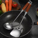 2 Pieces Wok Spatula,  Stainless Steel Spatula with Heat Resistant Wooden Handle Wok Utensils,Silver