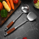 2 Pieces Wok Spatula,  Stainless Steel Spatula with Heat Resistant Wooden Handle Wok Utensils,Silver