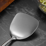 2 Pieces Wok Spatula,  Stainless Steel Spatula with Heat Resistant Wooden Handle Wok Utensils,Silver