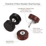 Wood Plugs Earrings For Men Women Wooden Fake plugs Gauge Studs Circle Flat Back Dumbbell Earrings Women (3 Pairs,10mm)