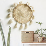 Boho Wall Decor Circle Wall Decor Basket Macrame Wall Hanging Round Straw Living Room Wall Home Décor,12"