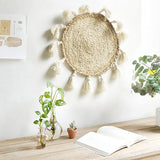 Boho Wall Decor Circle Wall Decor Basket Macrame Wall Hanging Round Straw Living Room Wall Home Décor,12"