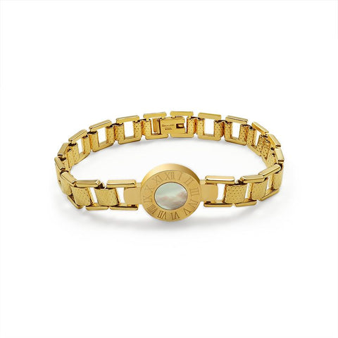 2 pcs Bracelet for Women and Men,Roman Numerals Jewelry Buckle Imitation Watch Splicing White Shell Titanium