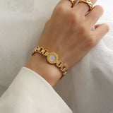 2 pcs Bracelet for Women and Men,Roman Numerals Jewelry Buckle Imitation Watch Splicing White Shell Titanium