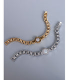 2 pcs Bracelet for Women and Men,Roman Numerals Jewelry Buckle Imitation Watch Splicing White Shell Titanium