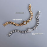 2 pcs Bracelet for Women and Men,Roman Numerals Jewelry Buckle Imitation Watch Splicing White Shell Titanium