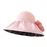 3 pcs Foldable Anti-UV Ribbon Pouch Sun Hat, Packable Ribbon Sun Shade Beach Hat, Womens Beach Sun Straw Hat