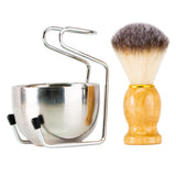 Mens Shaving Brush and Bowl Set, 3-in-1 Shaving Brush Kit Wood Handle with Stainless Steel Shaving Bowl & Brush Stand In Australia - Darrahopens