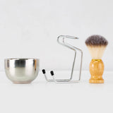 Mens Shaving Brush and Bowl Set, 3-in-1 Shaving Brush Kit Wood Handle with Stainless Steel Shaving Bowl & Brush Stand In Australia - Darrahopens