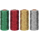 4 pcs Decorative Metallic Bakers String - Wrapping Twine String - Inelastic - Glitter String for DIY Crafting Christmas