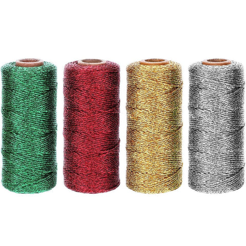 4 pcs Decorative Metallic Bakers String - Wrapping Twine String - Inelastic - Glitter String for DIY Crafting Christmas