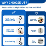 Windproof Screw Hooks for Hanger 8 PCS, Eyes Screw Hook Heavy Duty with Safety Buckle, Hanging for Ceilin
