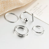 4Pcs Sterling Silver for WomenWrap Cuff Simple Band Hypoallergenic Adjustable Summer Beach Jewelry Set