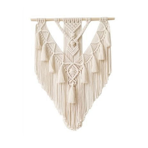 Boho Wall Hanging Decor, Geometric Woven Tapestry Chic Cotton Handmade Bohemian Art with Long Tassel, Craft Ornament