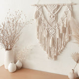 Boho Wall Hanging Decor, Geometric Woven Tapestry Chic Cotton Handmade Bohemian Art with Long Tassel, Craft Ornament
