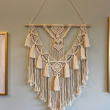 Boho Wall Hanging Decor, Geometric Woven Tapestry Chic Cotton Handmade Bohemian Art with Long Tassel, Craft Ornament