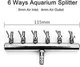 Aquarium Air Pump Regulating Valve, Stainless Steel Aquarium Fish Air Pump Valve 8mm Turn to 4mm Splitter Control Valve(6 Way)