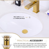Bathroom Sink Drain Gold, Angle Simple Brass Pop Up Drain, Vanity Sink Stopper Drain Assembly, with Overflow