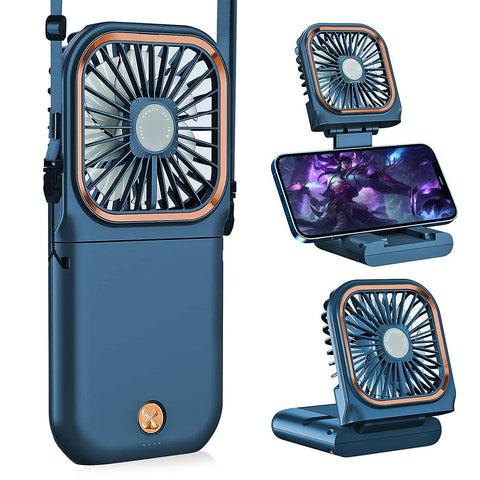 Portable Handheld Personal Necklace Fan Foldable Mini Quiet USB Rechargeable Fan With Mobile phone bracket function