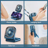 Portable Handheld Personal Necklace Fan Foldable Mini Quiet USB Rechargeable Fan With Mobile phone bracket function