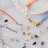 200Pieces Fold Over Clasp Cord Ends Terminators Crimp End Tips Leather Ribbon Ending Clasp Tips Jewelry Connector