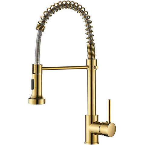 Polished Gold Kitchen Faucet with Pull Down Sprayer,Single Handle Spring Single Hole Faucet for Kitchen Sink In Australia - Darrahopens