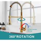 Polished Gold Kitchen Faucet with Pull Down Sprayer,Single Handle Spring Single Hole Faucet for Kitchen Sink In Australia - Darrahopens