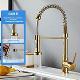 Polished Gold Kitchen Faucet with Pull Down Sprayer,Single Handle Spring Single Hole Faucet for Kitchen Sink