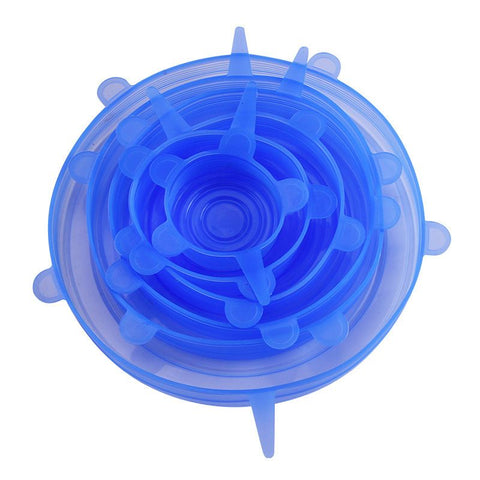 Silicone Stretch Lids, Durable & Eco-Friendly Elastic Lids Reusable Heat Resistant Various Sizes Cover for Bowl (Blue-6pack)