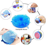 Silicone Stretch Lids, Durable & Eco-Friendly Elastic Lids Reusable Heat Resistant Various Sizes Cover for Bowl (Blue-6pack)