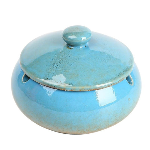 Ceramic Ashtray with Lid and Sink, Ash Holder for Smoker, Cigarettes Ashtrays for Home Office Outdoor Indoor Use(Blue) In Australia - Darrahopens