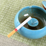 Ceramic Ashtray with Lid and Sink, Ash Holder for Smoker, Cigarettes Ashtrays for Home Office Outdoor Indoor Use(Blue) In Australia - Darrahopens