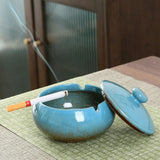 Ceramic Ashtray with Lid and Sink, Ash Holder for Smoker, Cigarettes Ashtrays for Home Office Outdoor Indoor Use(Blue) In Australia - Darrahopens