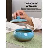Ceramic Ashtray with Lid and Sink, Ash Holder for Smoker, Cigarettes Ashtrays for Home Office Outdoor Indoor Use(Blue) In Australia - Darrahopens