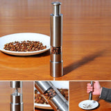 Salt and Pepper Grinder Set of 2,Stainless Steel Push Button Grinder Modern Design Thumb Grinder, for Black Pepper, Sea Salt